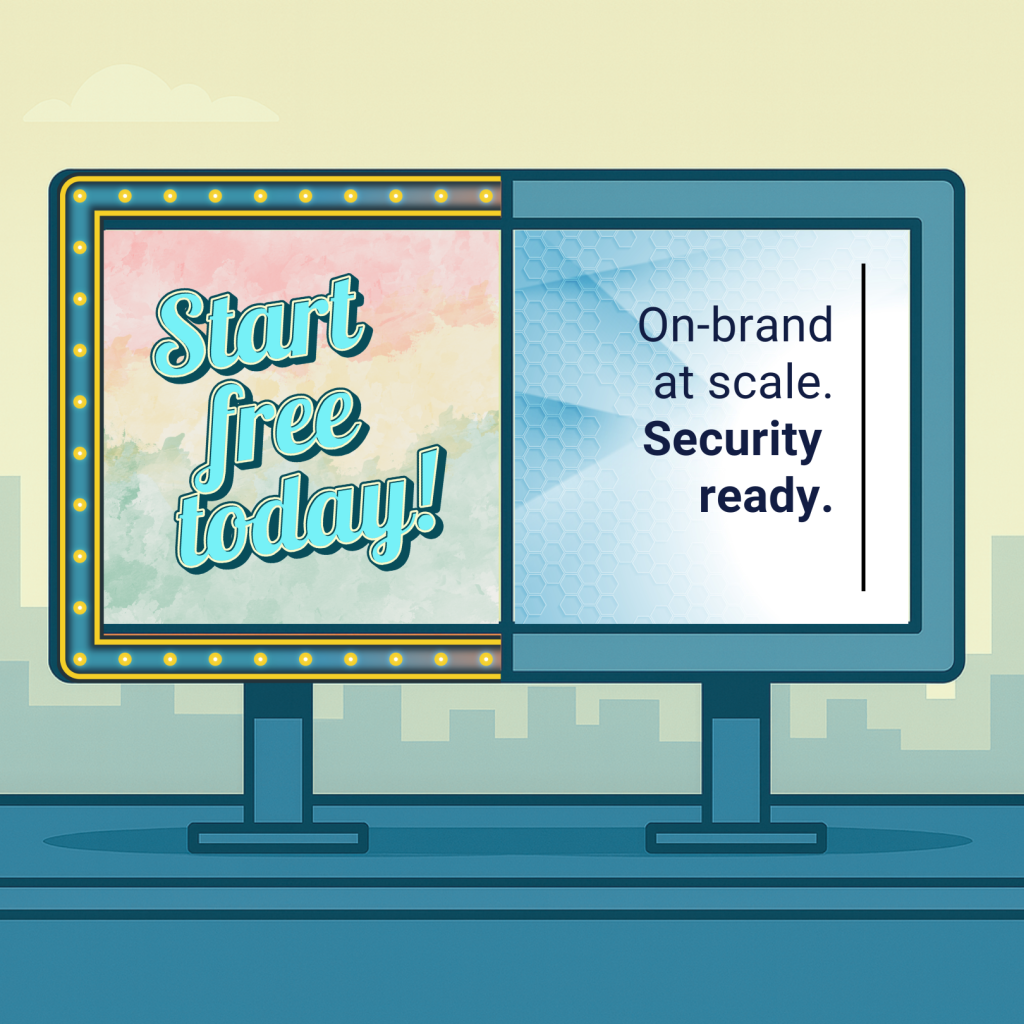 A billboard showing on the left side B2C copy and on the right side B2B copy.