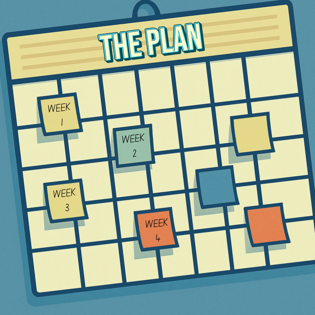Calendar illustrating a 30-day plan to ship version 1 of a tech product.